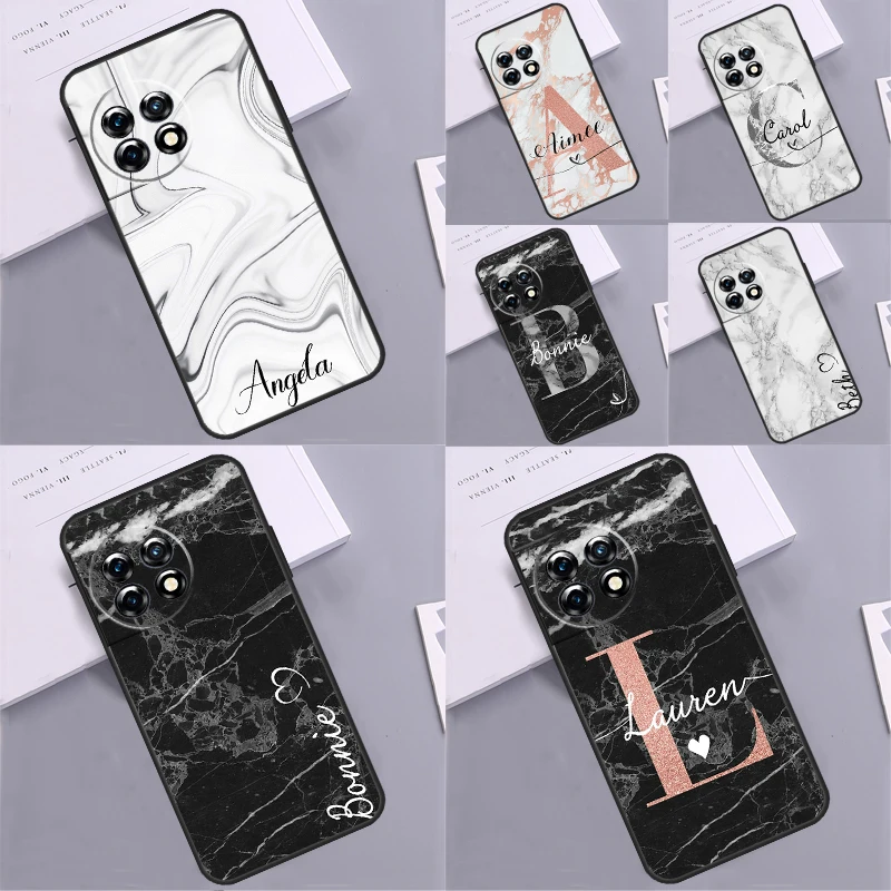 marble Initials Custom Glitter Monogram Case For Oneplus Nord 2 2T CE 3 Lite N10 N20 N30 OnePlus 9 10 Pro 8T 9R 10R 10T 11 Cover