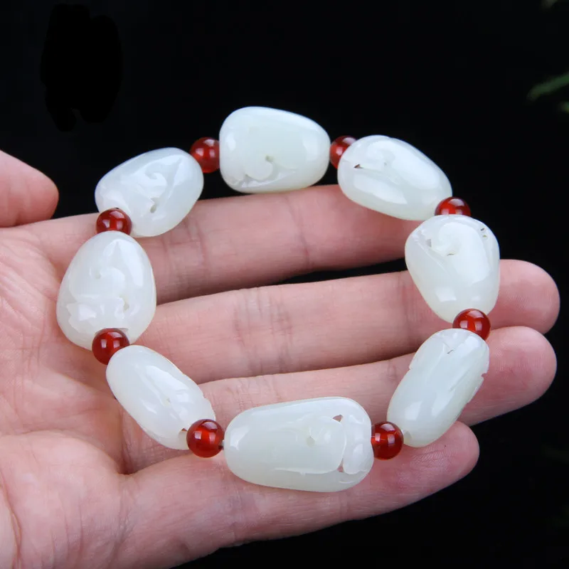 

Hetian Men Hollow White Jade Fortune Gourd Bracelet Women With Certificate