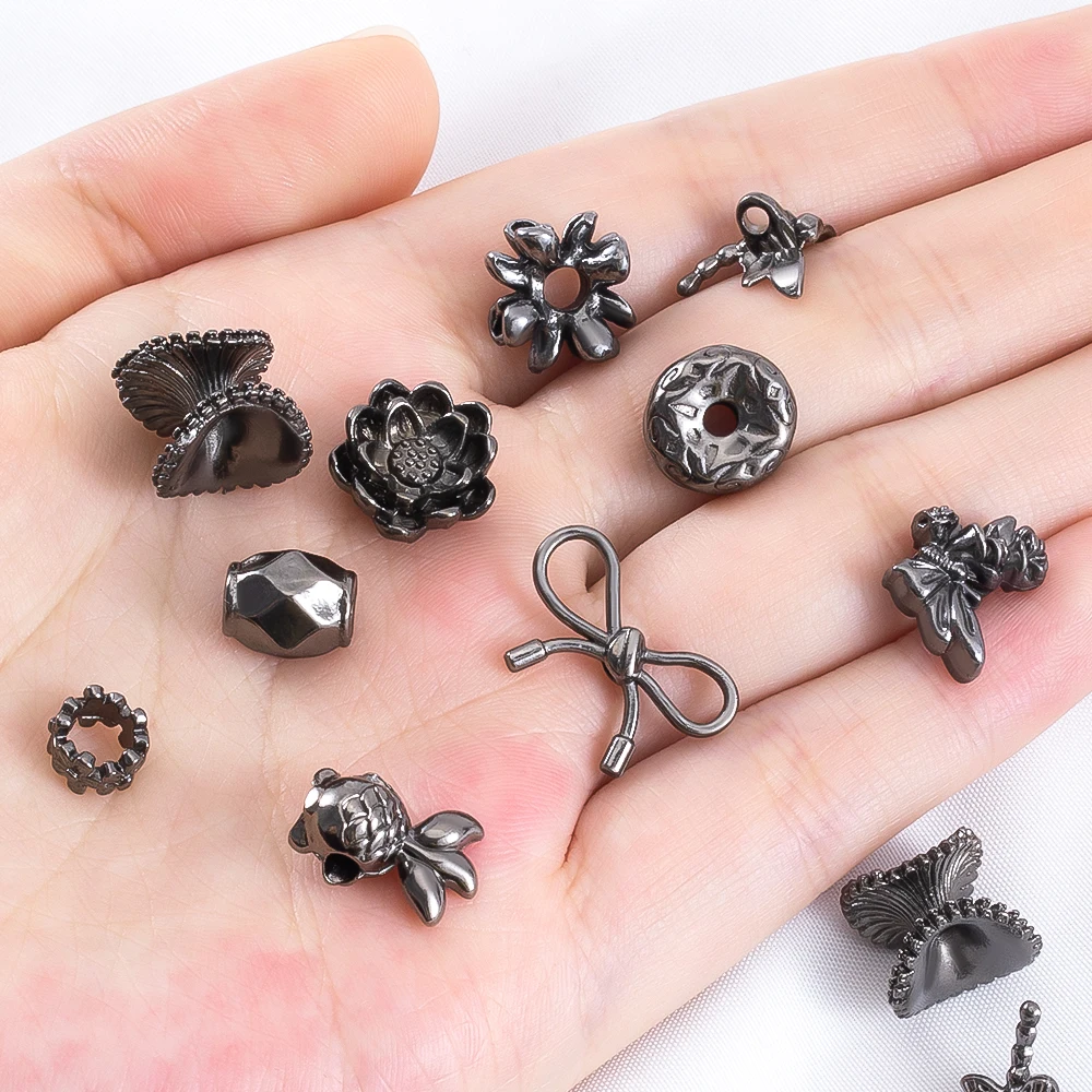 5 Alloy Pendants Black Irregular Spacer Beads Handcraft Jewelry Materials Dragonfly Lotus DIY Bracelet Accessories Spacer Beads