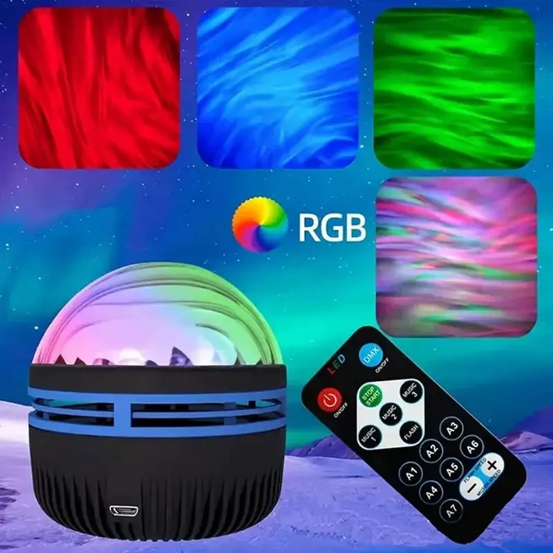 Northern Lights Projector LED Ocean Galaxy Projector 14 Light Effects USB Dimmable Remote Control Projector Night Light for room