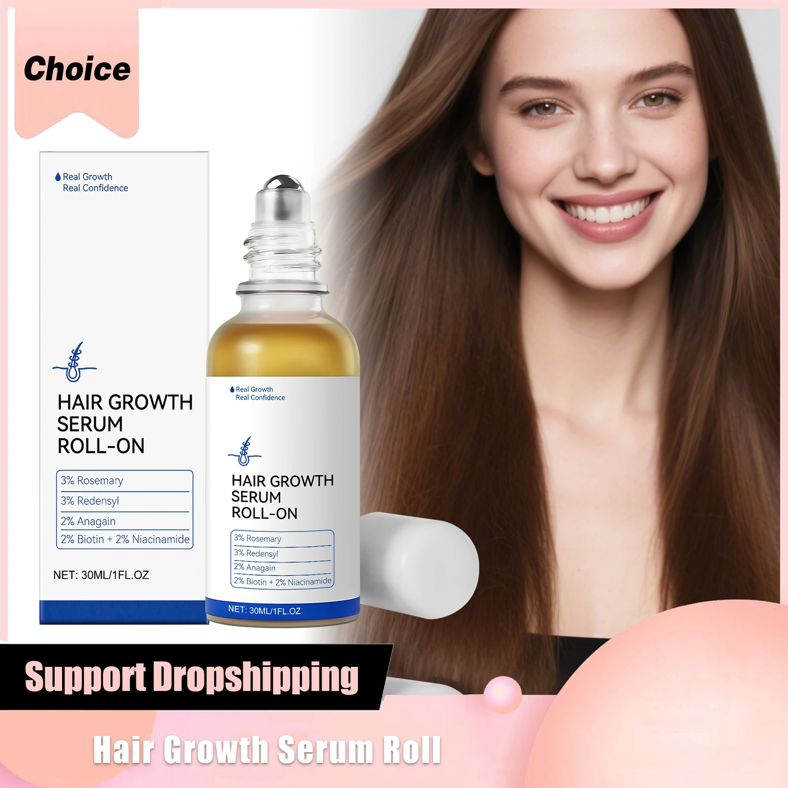 Hair Growth Serum Roll on Rosemary Hair Nourishing Serum Biotin Niacinamide Increase Density Improve Scalp Hair Thinning Essence