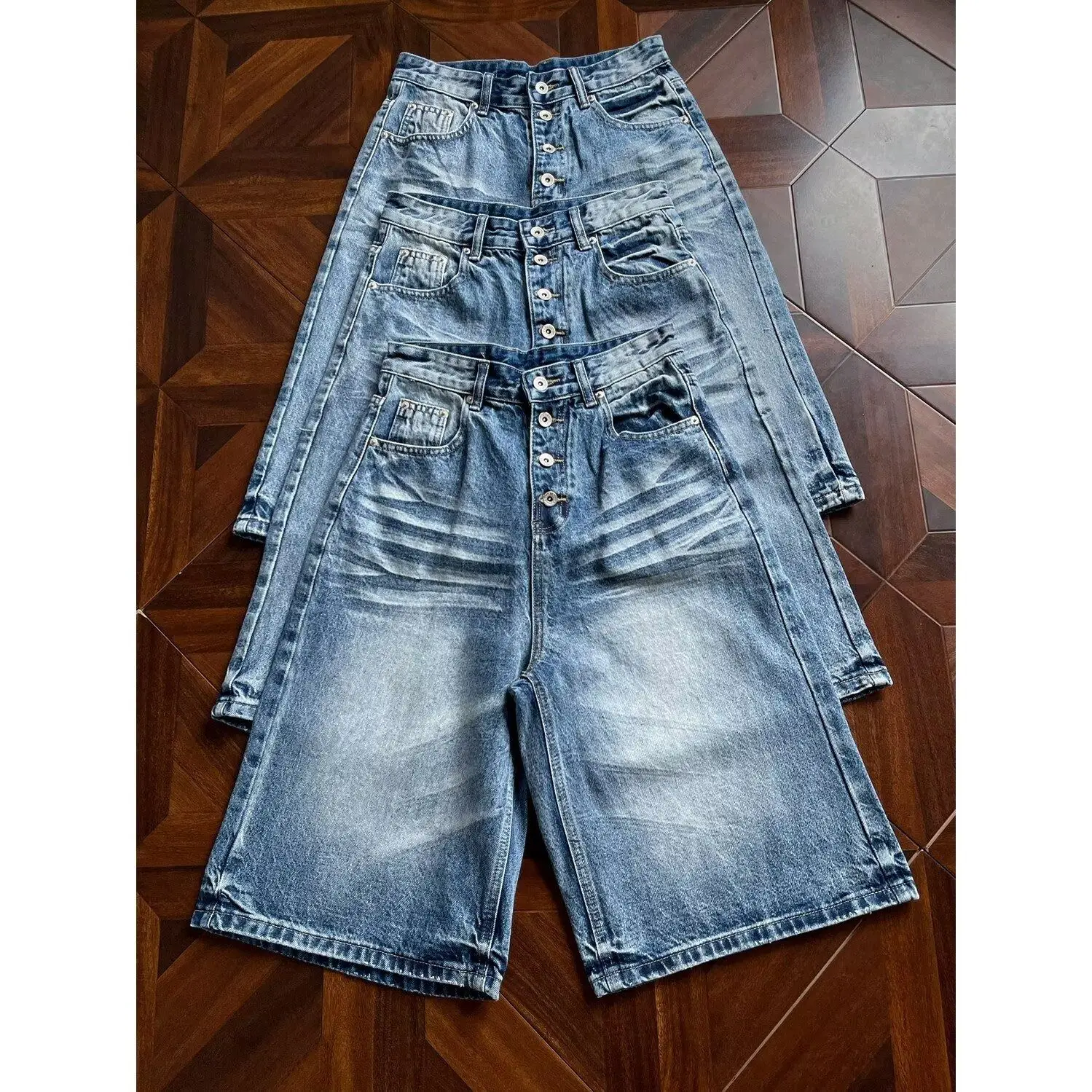 Men's Single Breasted Design Denim Shorts Cropped Pants Summer Cool Boys Wide Leg Casual Bottom Male High Waist Half Trousers