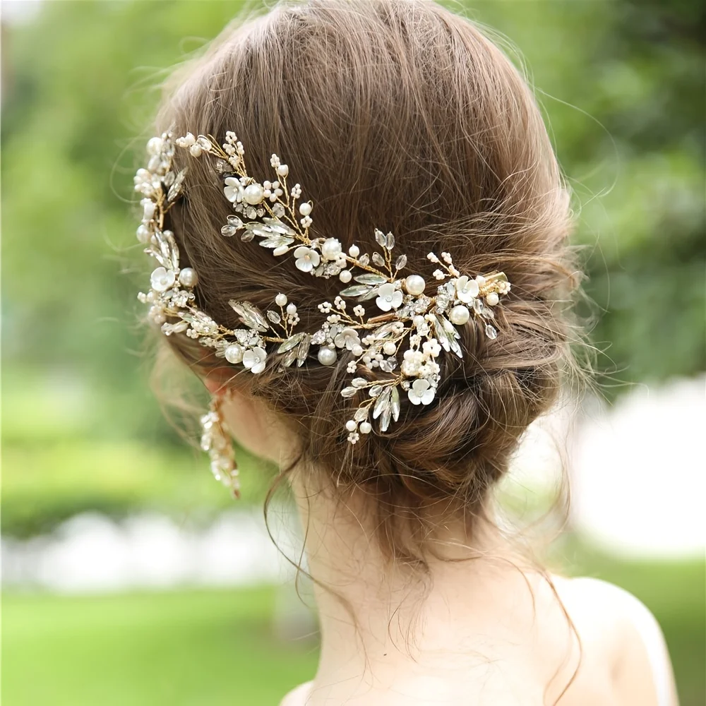 Trendy Silver Color Rose Gold Rhinestone Headband Bridal Hair Clips Luxury Headpieces Women Accessories Tiara Hair Jewelry