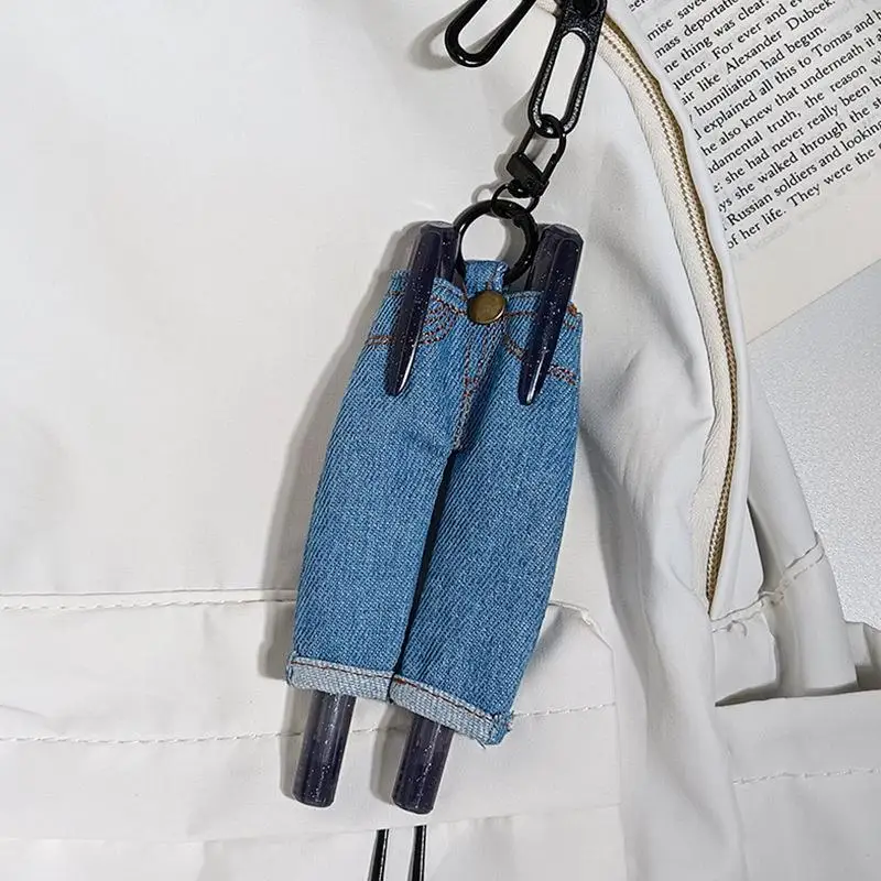 Ins Kreativer Mini-Jeansstoff-Stifthalter mit Clip, Vintage-Jeansrock-Stiftetui, Schlüsselanhänger, tragbare Stoff-Schreibwaren-Tasche – Detail 7