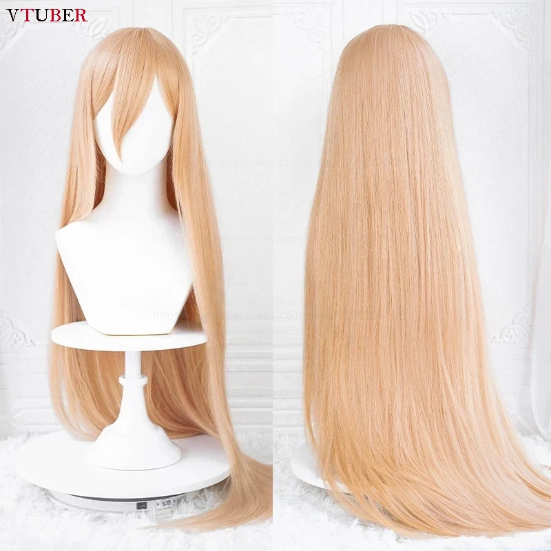 High Quality Anime Makima Power Cosplay Wig 100cm Long Orange Pink Heat Resistant Synthetic Hair Party Role Play Wigs + Wig Cap