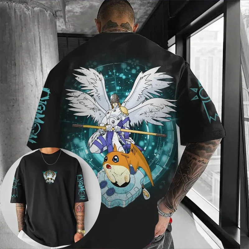 Novedad de verano, camiseta con estampado de Digimon Adventure Anime Angemon para hombres y mujeres Y2K, Top informal holgado de manga corta de tendencia Harajuku