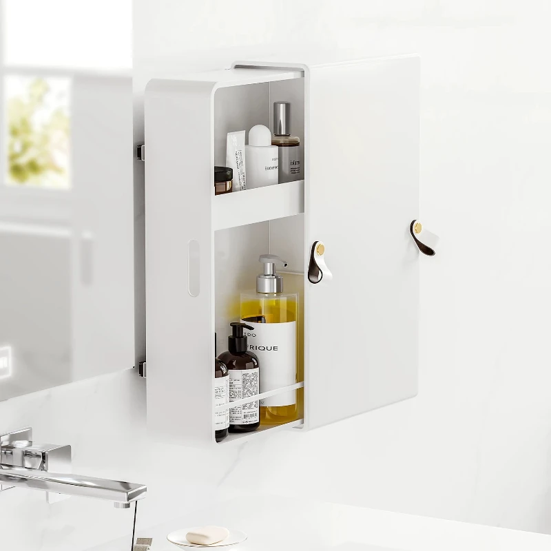 Pull Out Wall Mounted Bathroom Cabinet Double Layer Independent Slide Skincare Storage Heavy Duty Rustproof for Sink Counter
