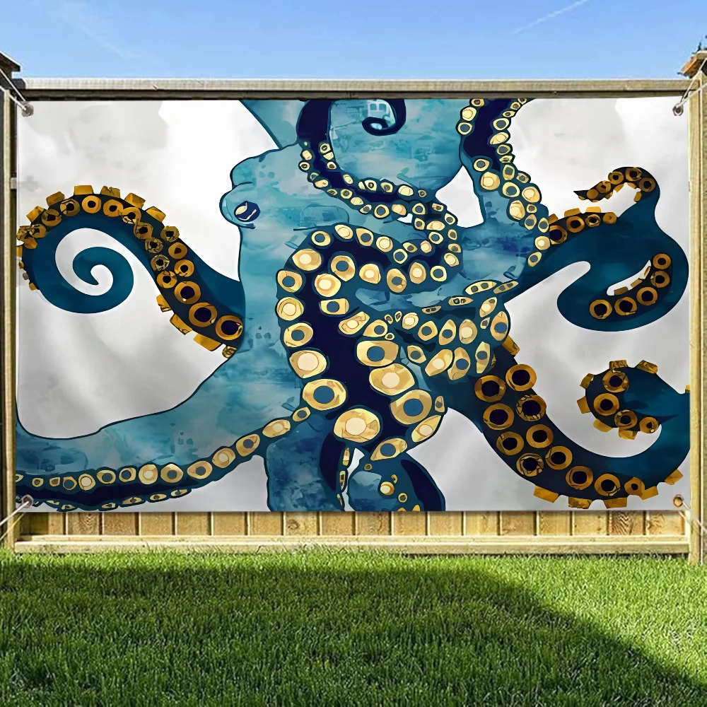 Octopus Funny Flags and Banners Outdoor Decorations Four Hole Single Sided Flag Polyester Garage Decoration Room Decor Y2k Wall