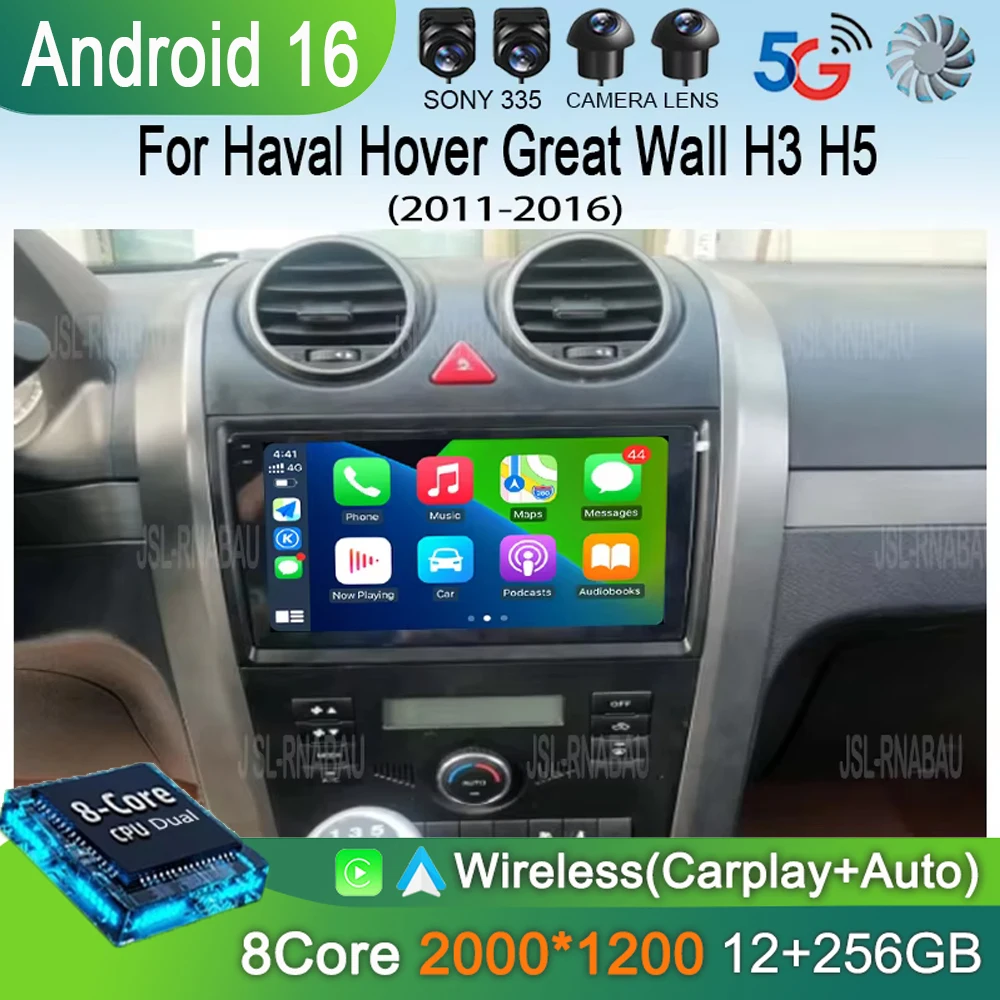 

9-дюймовая 2DIN автомагнитола Android 16 с мультимедийным видеоплеером для Haval Hover Great Wall H3 H5 2011-2016, навигация GPS, Carplay, 4G
