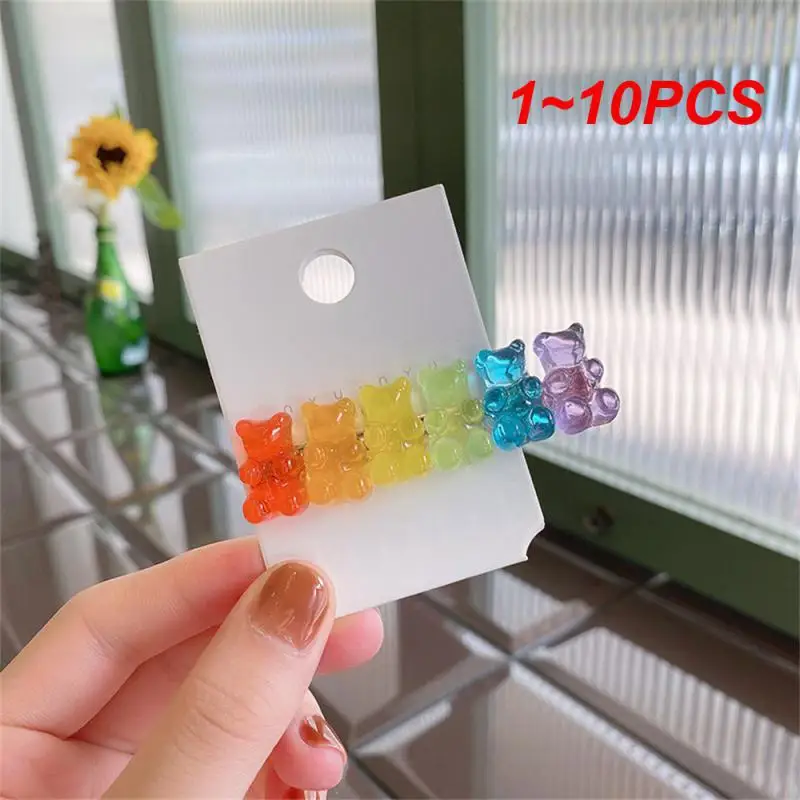 1~10PCS Bears Jelly Candy Mix Color Animal Hair Clips for Women Barrette Hairpin Duckbill Alligator Clip Hair Styling Tool