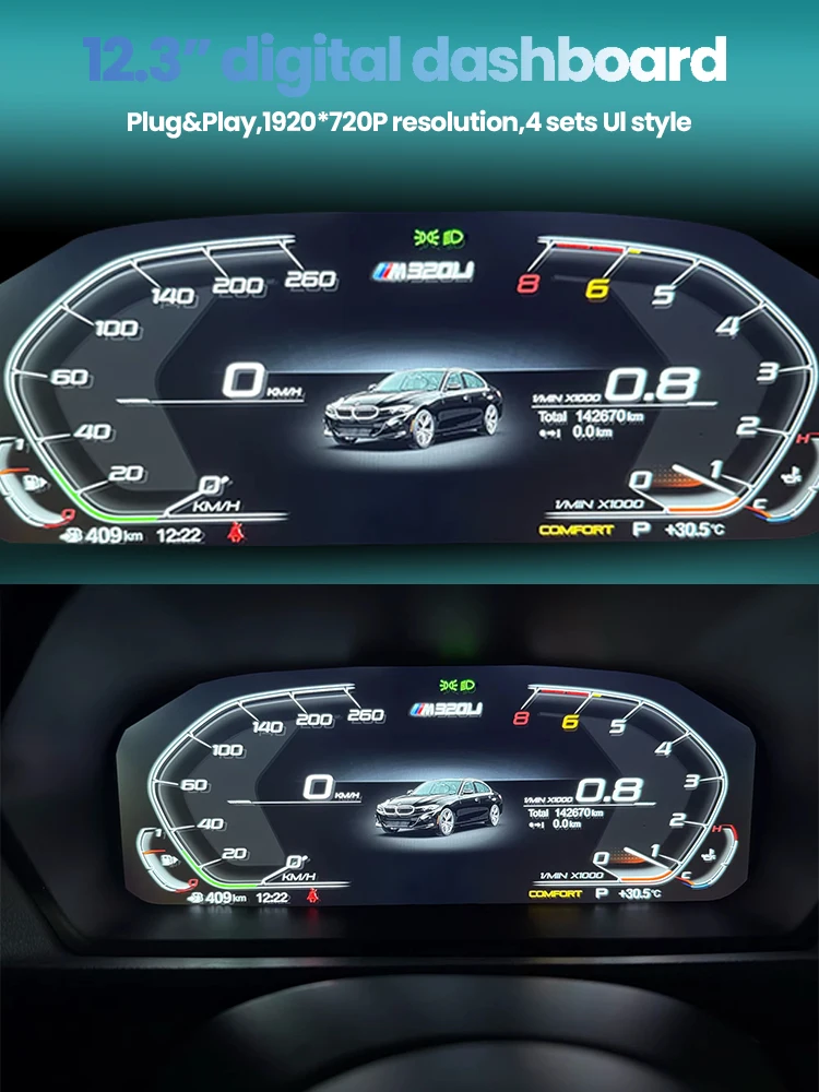 BONROAD Linux 12.3'' 1920*720P Car Dashboard Speedometer Pane Display For BMW F10 F11 F12 F18 Digital Instrument Cluster