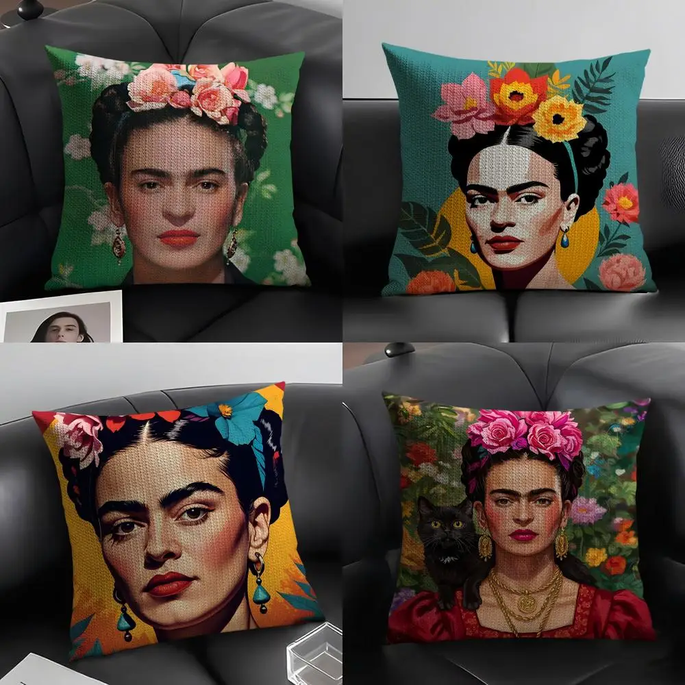F-Fridas Painting Art Fashion Cushion Cover Natural Linen Or
