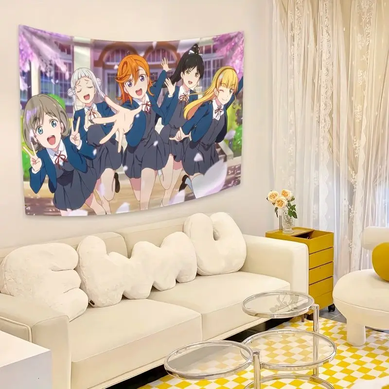 VIKAMA Cherry Blossom Campus LoveLive All Girls Japanese Animation Tapestry Wall Art for Bedroom Living Room Decoration anime