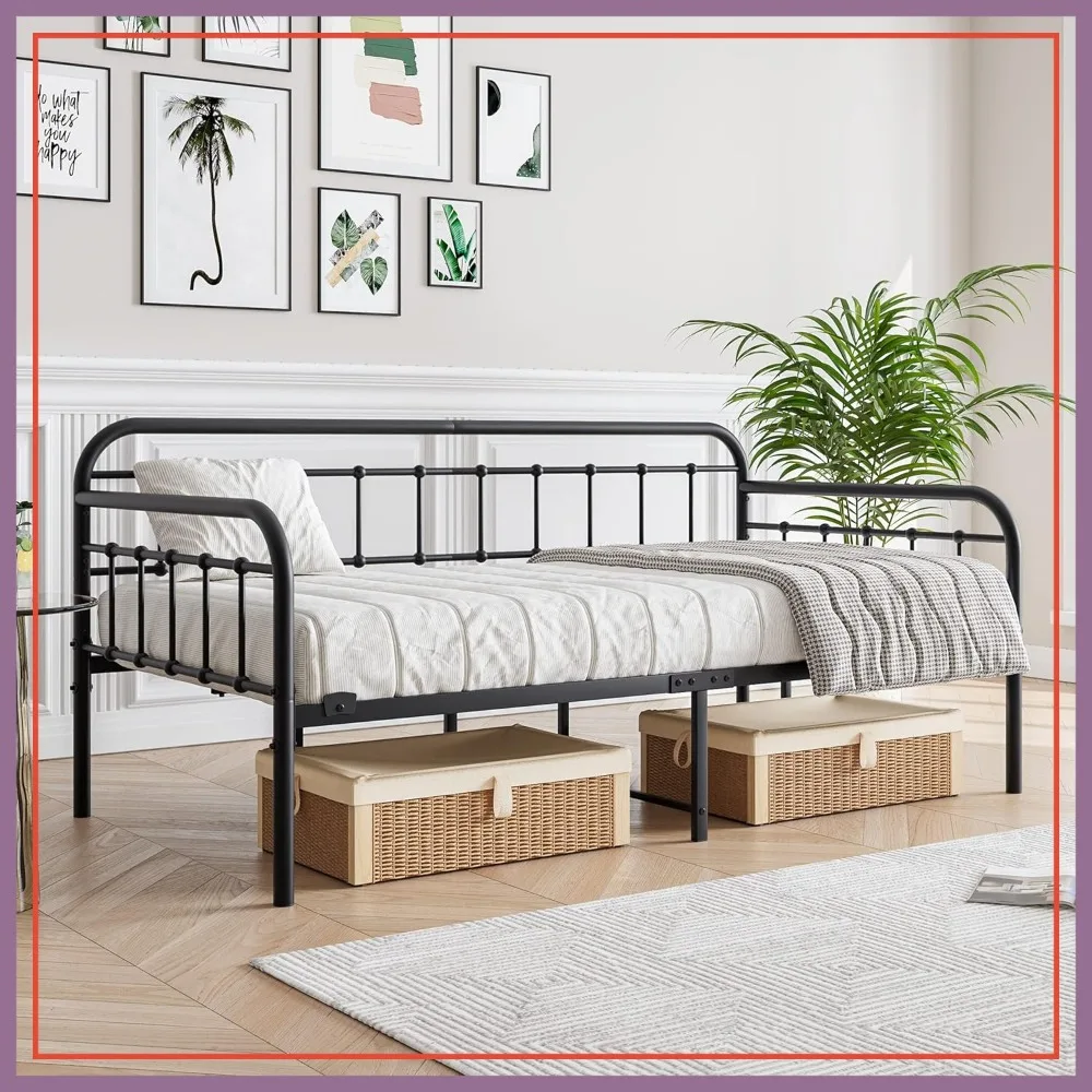 

Twin Size Metal Daybed Frame with Steel Slats, Black Platform Bed