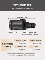 Swivel Impact Universal Socket 90 360 Degree Rotary Joint Electric Wrench Socket Accessories Tool 1/2 Inch