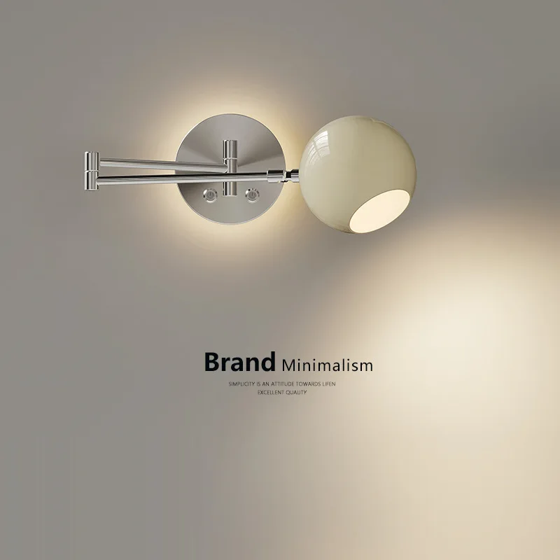 Nordic LED Wall Lamp with Adjustable Switch rocker arm Bedroom Bedside Cream Style reading wall light Study Home Decor Lighting