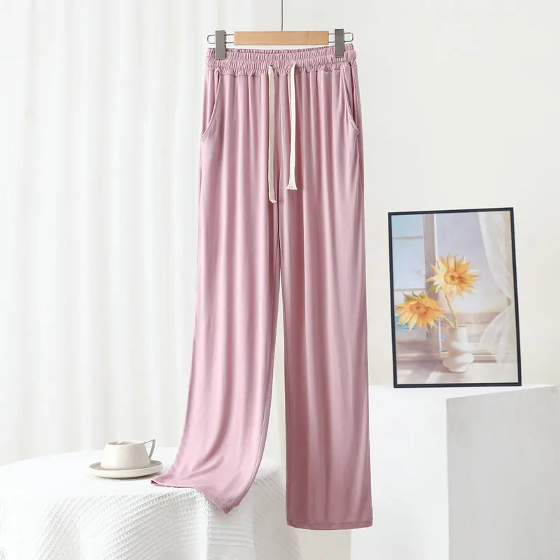 Spring summer Modal Straight Trousers High waist Women Casual Loose Wide Leg pants Thin drape pants homewear All Match