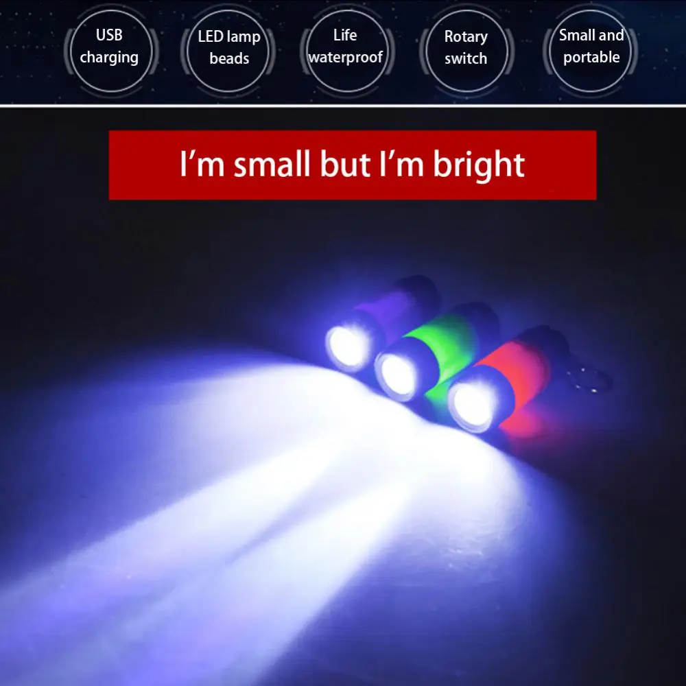 Portable LED Light USB Rechargeable Outdoor Waterproof Keychain Torch Lamp Lights Multi Color Children\'s Mini Flashlight