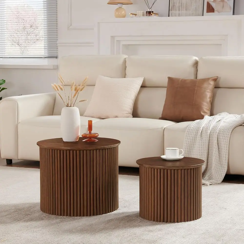 

Round Nesting Coee Table Set o 2, Small luted Coee Table Circle Side Table, Century ern Wood Nesting Tables armhouse End Table S