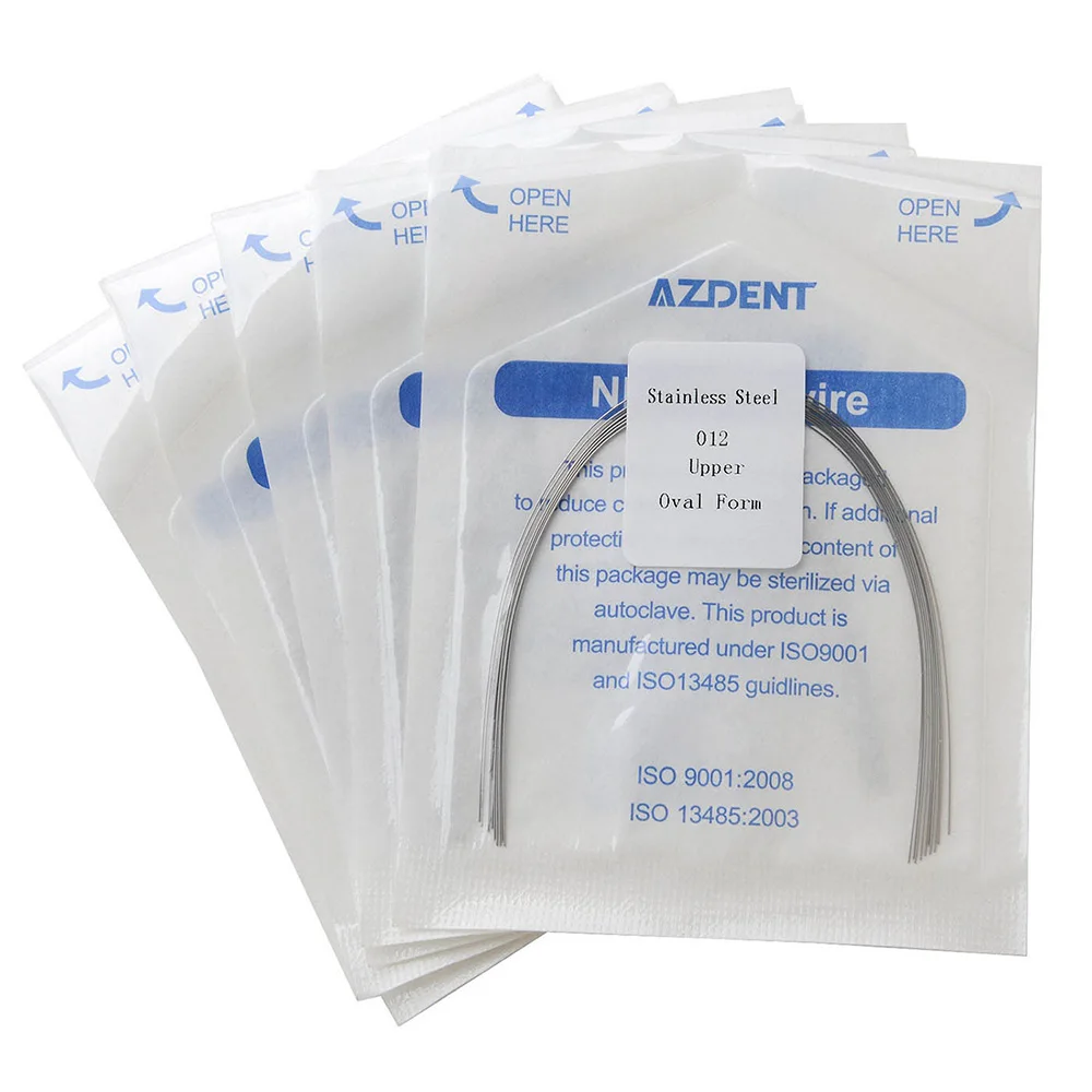 5Packs (10pcs/Pack)=50Pcs AZDENT Dental Stainless Steel Round Arch Wire Oval Form Dental Orthodontic Archwire Lower/Upper