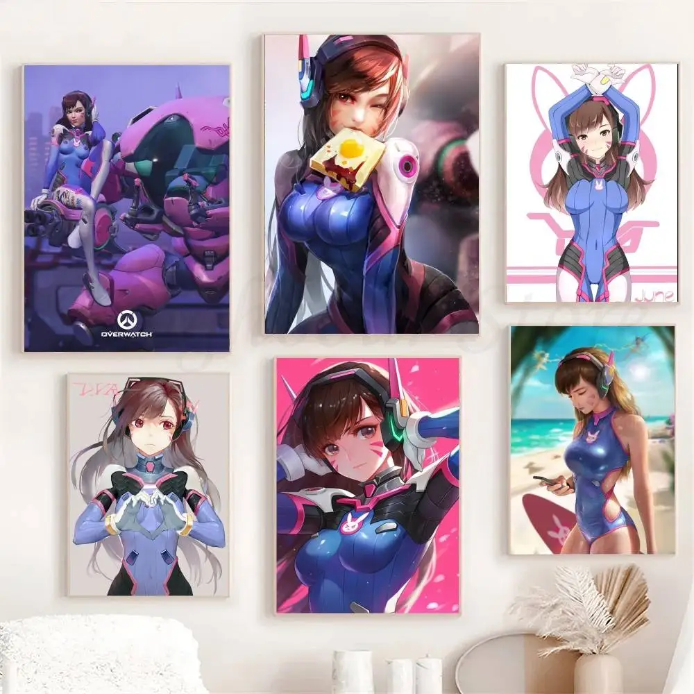 Game O-Overwatch D-D.Va Posters Living Room Bar Cafe Quality Canvas Vintage Style Comics Painting Art Home Wall Decor Picture