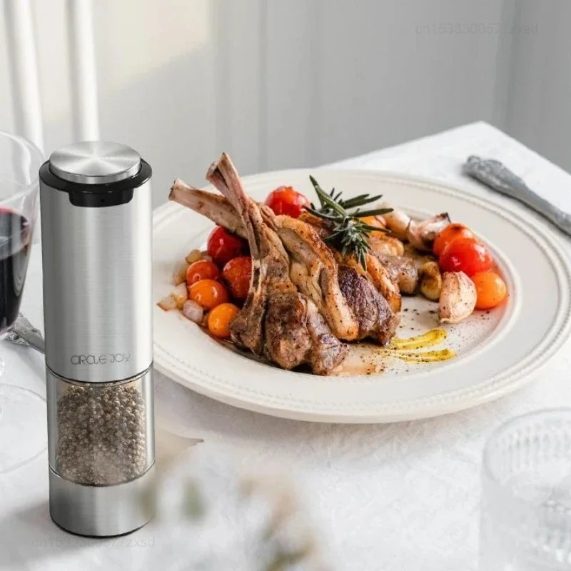 Circle Joy Electric Grinder Stainless Steel Household Kitchen Rechargeable Sea Salt Sesame Black Pepper with LED Light