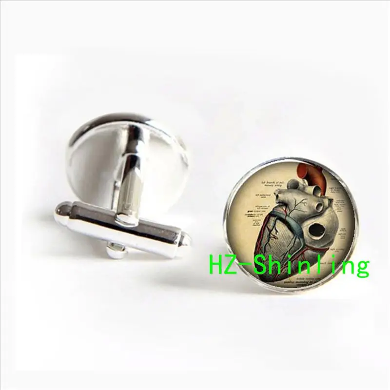 Anatomical Heart cufflink Human Anatomy Jewelry Medical Art cufflink Heart print glass cufflink wholesale