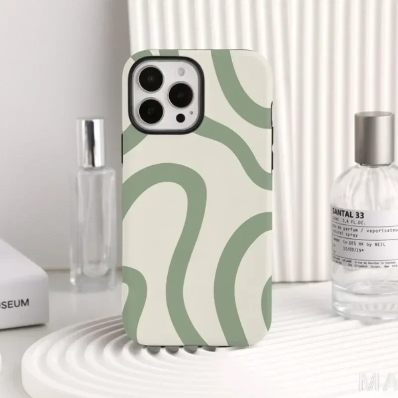 Eğri Bireysel Yeşil Telefon Kılıfı iPhone 16 15 14 13 12 11 Pro Max Plus Lüks Manyetik Çift katmanlı Arka Kapak