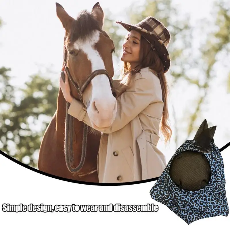 Cubierta para la cara con mosca de caballo, patrón con estampado de leopardo, suministros ecuestres, cómoda, transpirable, antimosquitos, producto para el cuidado de los caballos