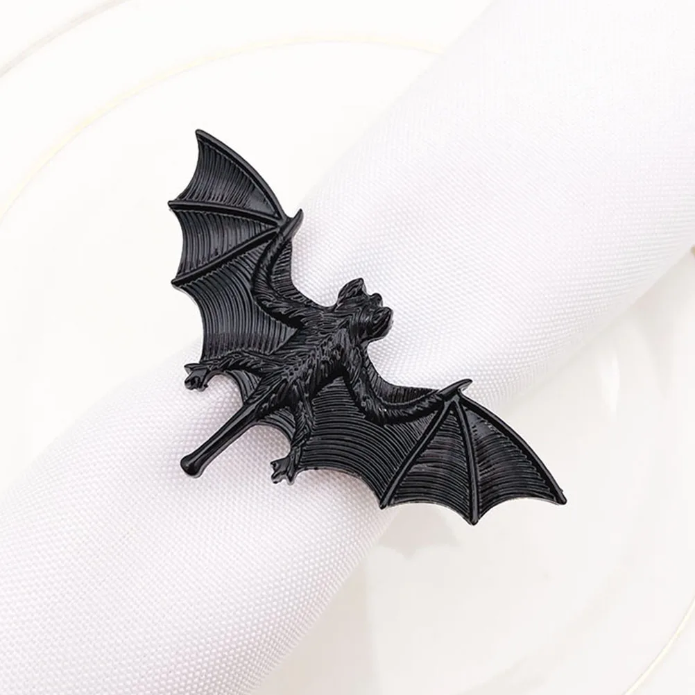 

4pcs Halloween Themed Bat Shaped Rings Ferroalloy Material Creative Table Decor Party Supplies Halloween Accessories Bat