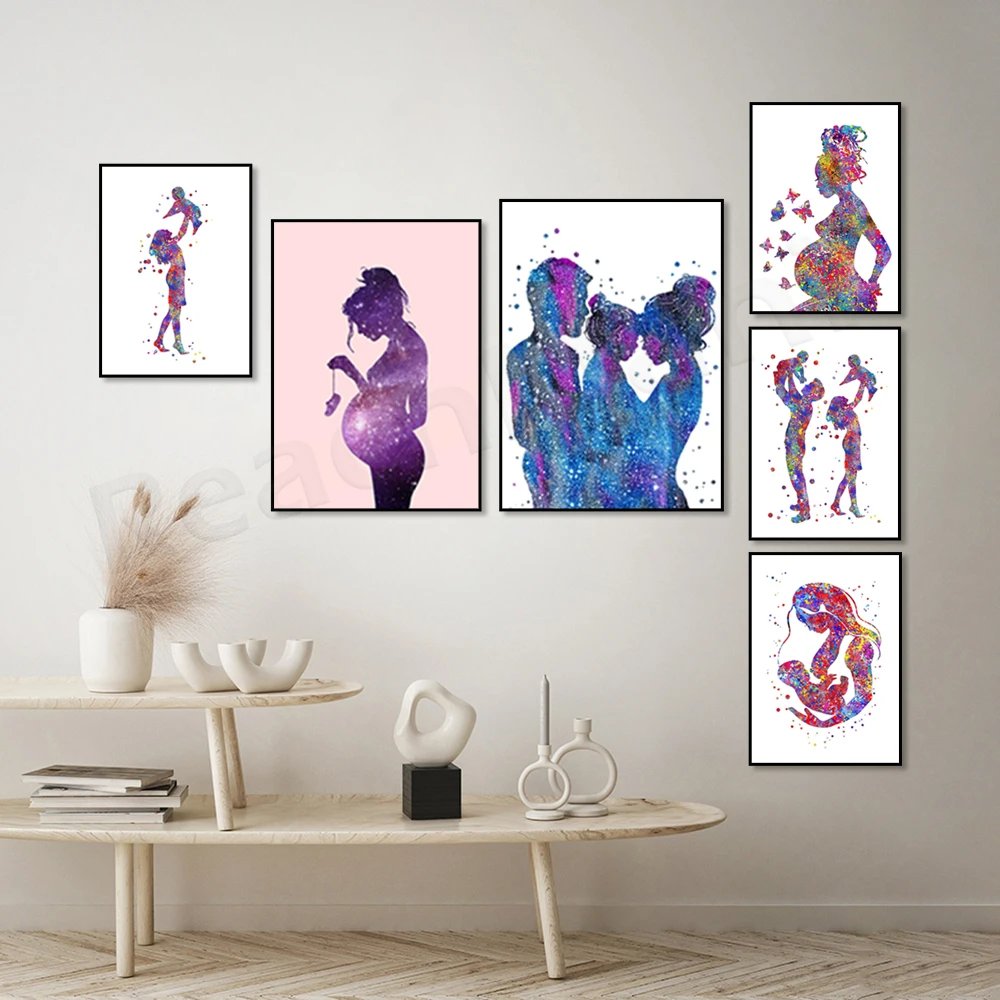 Pregnant woman watercolor print pregnancy gift, gynecology obstetric care baby shower new mom medical office art clinic gift