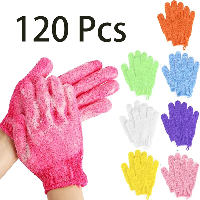 120 Pieces(Not Pair) Exfoliating Glove Shower Gloves with Hanging Loop Exfoliating Body Scrubber Dead Skin Remover for Body Bath