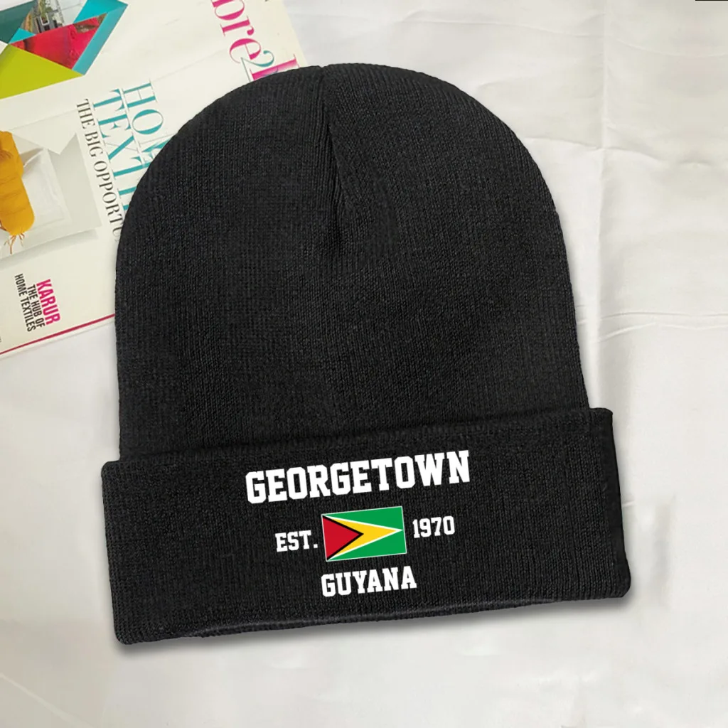 Guyana EST.1970 Georgetown Capital Men Women Unisex Knitted Hat Winter Autumn Print Beanie Cap Warm Bonnet