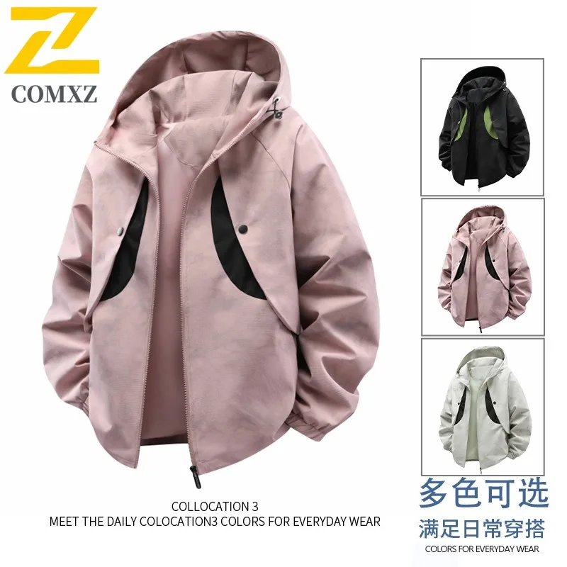 

COMXZ Мужская верхняя одежда Модная повседневная куртка с капюшоном для кемпинга и велоспорта Свободная дорожная байкерская куртка больших размеров Удобные куртки для прогулок и рыбалки