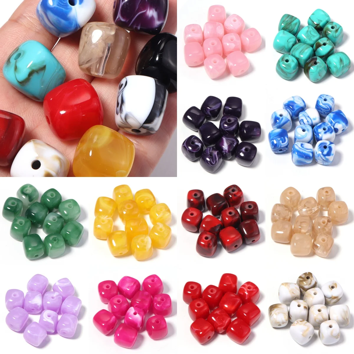 10pcs/lot Two-tone Swirl Square Acrylic Beads Cube Loose Spacer Bead for DIY Bracelet AccessoriesNecklace Jewelry Making