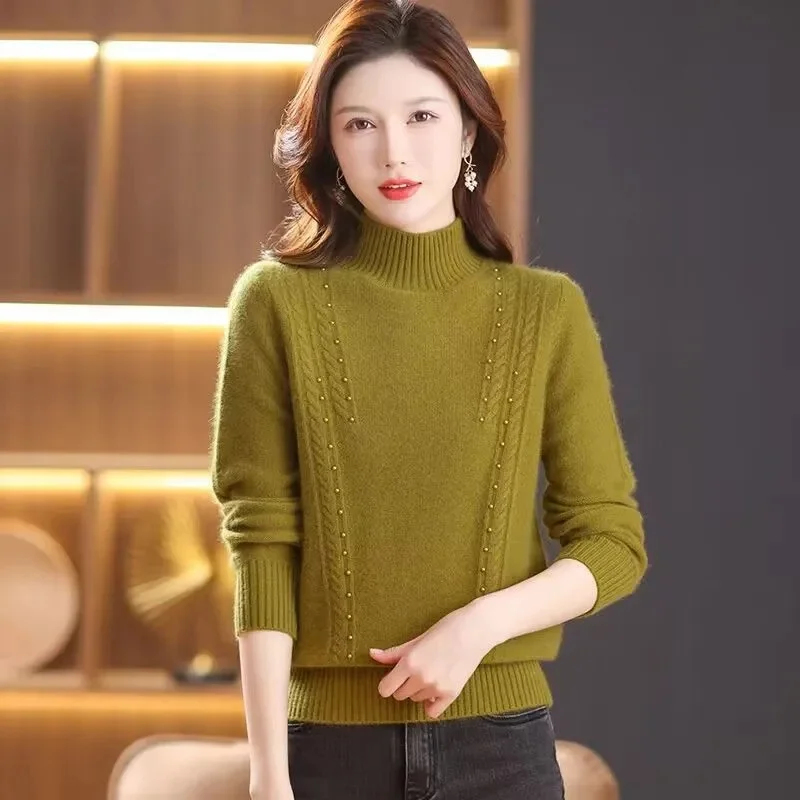 

High Quality Knitwear Coat Middle-Aged Old Top Bottom Shirt Women's New Sweaters Fall/Winter 2024 Mother's Loose Pullover Female