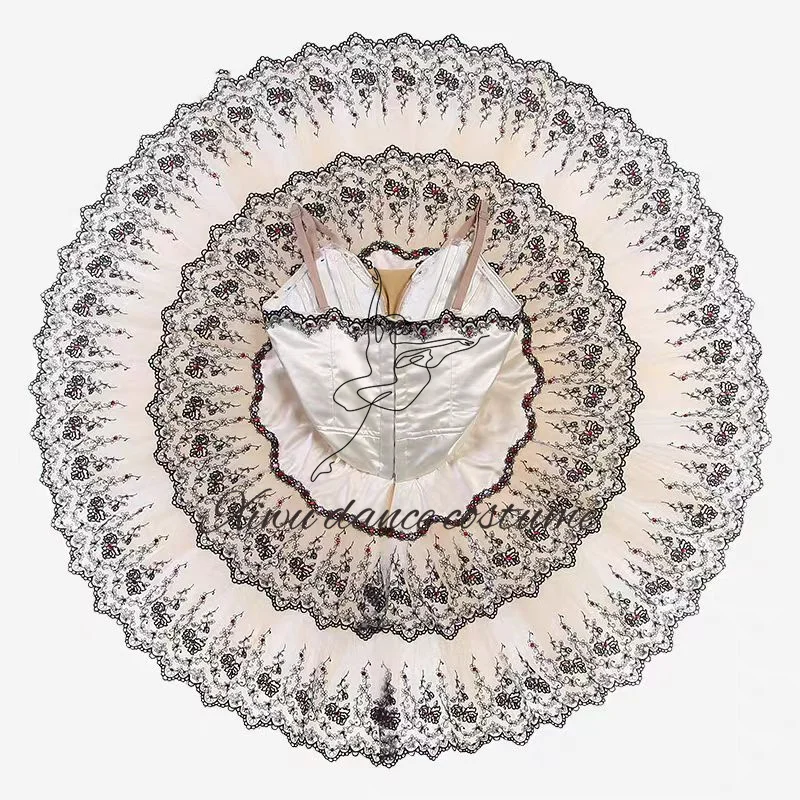 Tutú de Ballet Paquita beige crema para mujer, plato profesional, tutú de panqueque, vestido clásico, actuación de competición para niñas