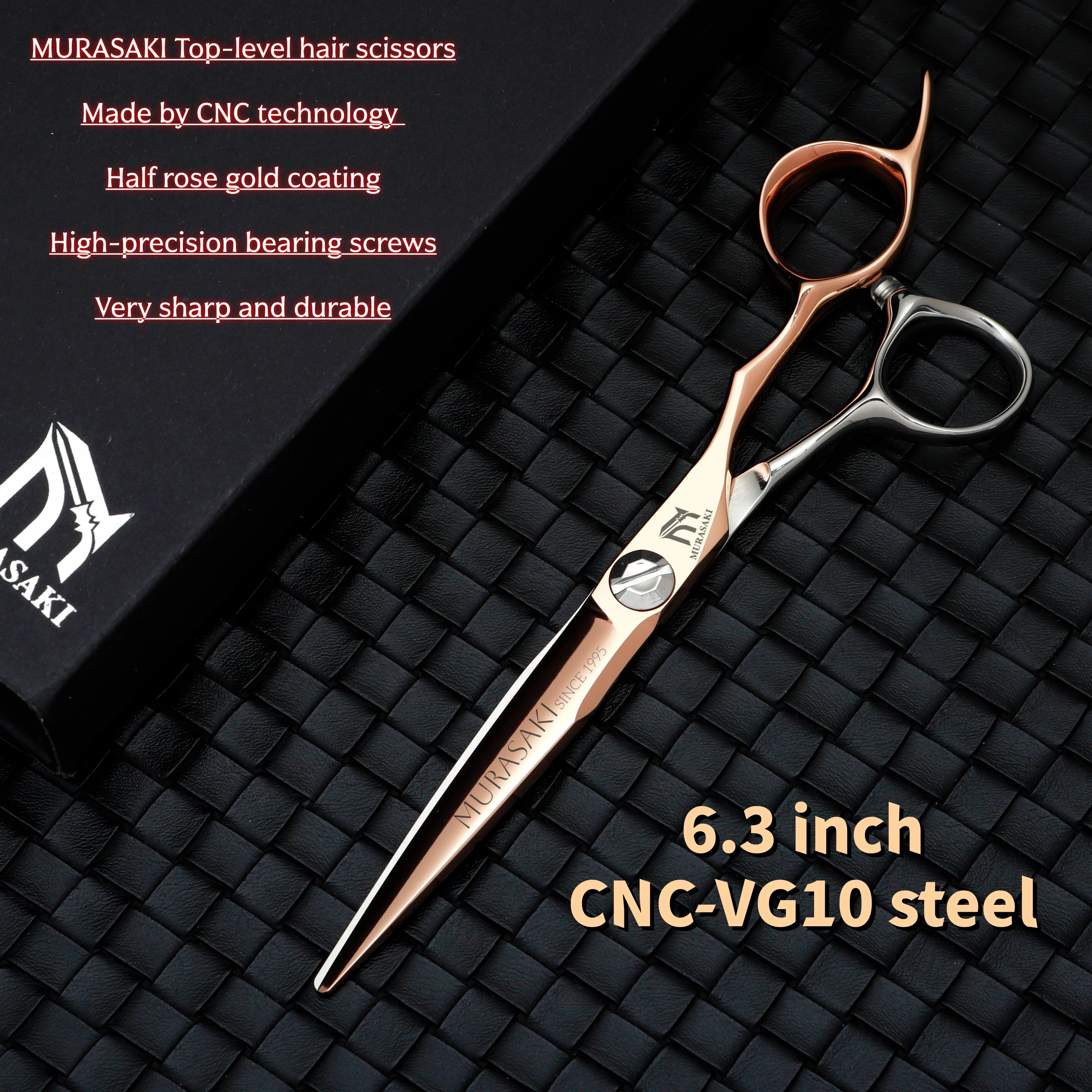 Top-level VG10 Cobalt Steel Hairdressing Scissors, 5.7-6.3-6.8 inch Hair Cutting Shears, Rose Gold Coating Barbershop Accessorie