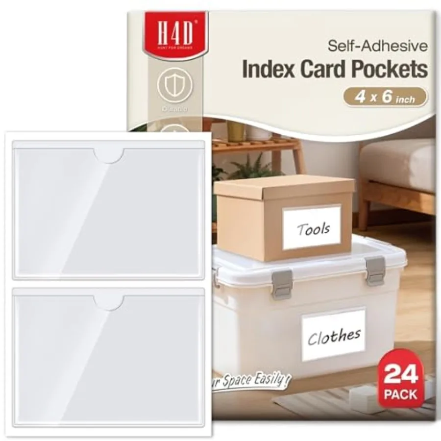

Labels for Storage Bins, Plastic Clear Adhesive Inde Card Holders, Tote Label Pockets for Organizing Storage, Library Card, She