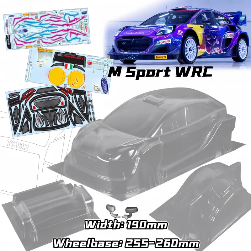 1/10 M Sport WRC Rally RC shell body 190mm width 258mm wheelbase Transparent no painted body shell for RC hsp PTG trax Tamiya