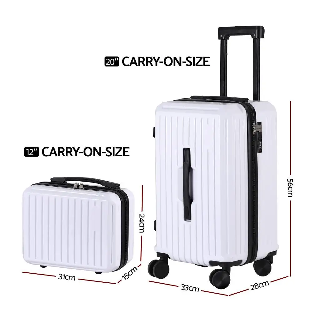 2pcs Trunk Luggage Set Carry On Suitcases with TSA Lock 12 Inch and 20 Inch White Travel Cases