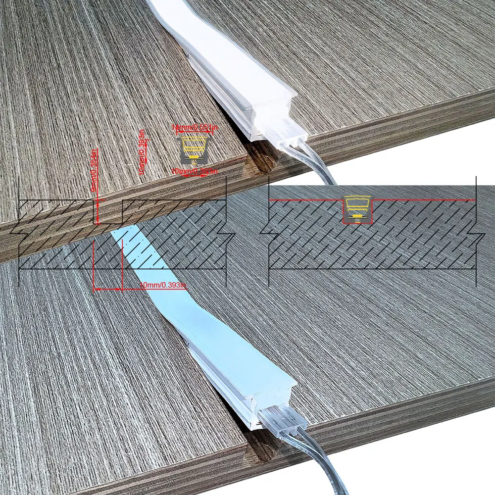 Linear LED Profile Flexible Silicone Neon Tube 2835 Cuttable Beads Embedded Lighting for Cabinet Bookshelf Ceiling Wardrobe