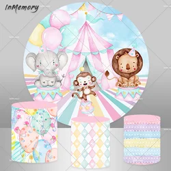 Circus Theme Birthday Party Round Circle Backdrop Newborn Children Photo Background Pink Circus Carnival Baby Shower Photocall