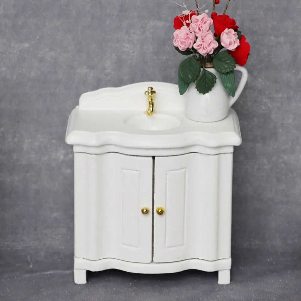 

1:12 Scale Mini Sink Cabinet for Miniature House Bathroom Kitchen Decor Fine Crafted Realistic Wash Basin Furniture Smooth Vivid
