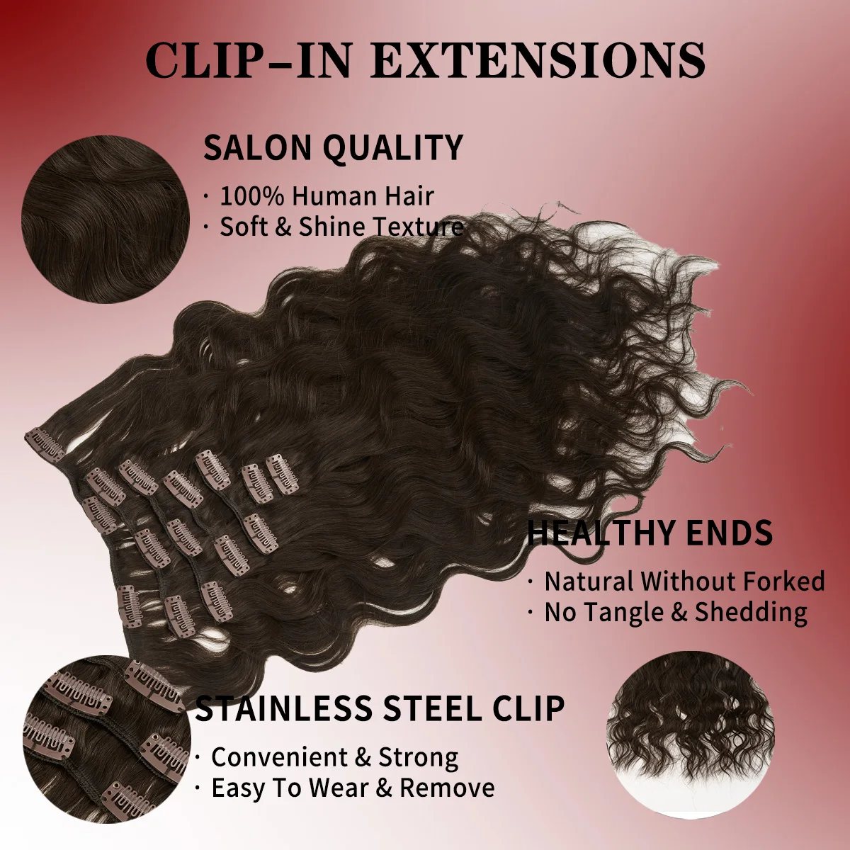 20 Inch Real Human Hair Clip-In Extensions 7pcs 150g Full Head Volume Wennalife Seamless Clip in Hair Extensions 20 Inch 150g 7pcs  main image 2