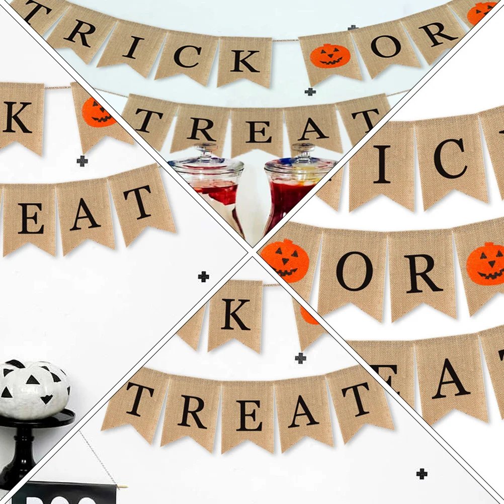 Halloween Banner Letter Patterned Cloth Bunting Festive Party Decoration Hanging Garland Trick Or Treat Atmosphere