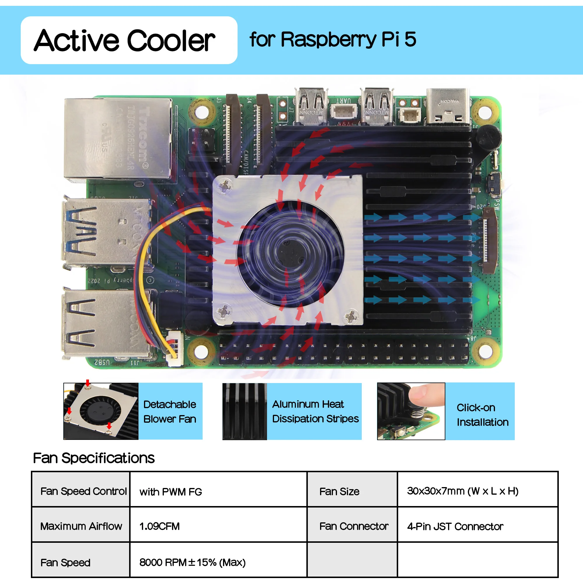 Geekworm Raspberry Pi 5 Active Cooler H505 (NOT compatible with X1003 / M903 board)