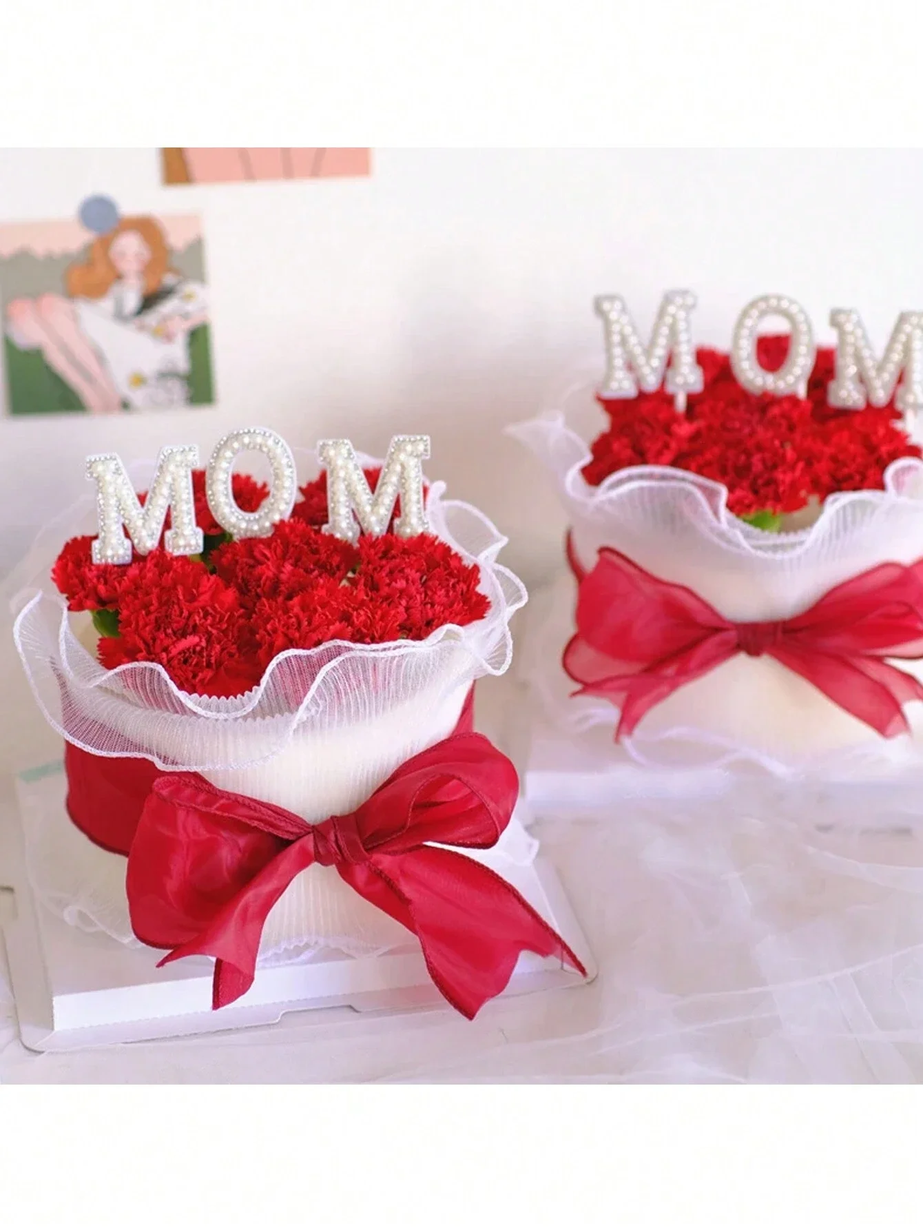 3pcs Mother's Day Cake Toppers, White Pearl Decor With Letter 'mom', Perfect For Baking, Dessert Decoration And Mother's Birthda