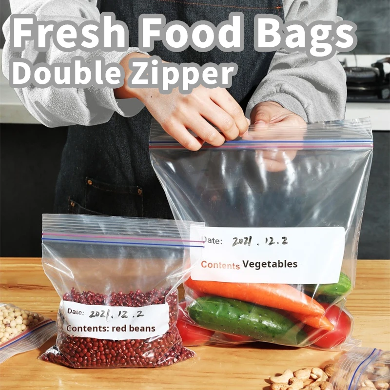 65pcs Double Zipper Food Storage Bags Thickened And Durable Sealed For Preservation Reusable Food Dispenser Bags