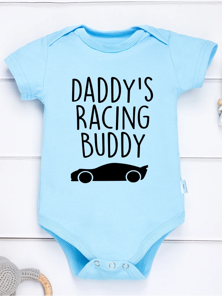 Daddy\'s Racing Buddy Baby Onesies Summer O-neck Short Sleeve Baby Boy Clothes Simple Cozy Cotton Cheap Infant Outfits Dropship